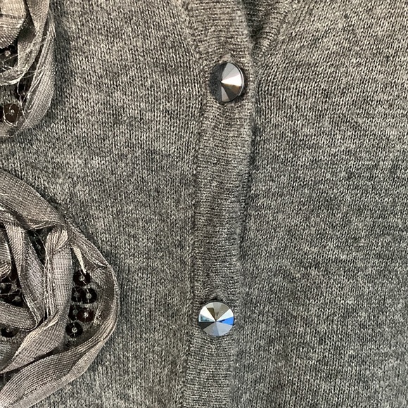 Gray Rossette Embellished Cardigan Sweater Size S - Picture 4 of 9